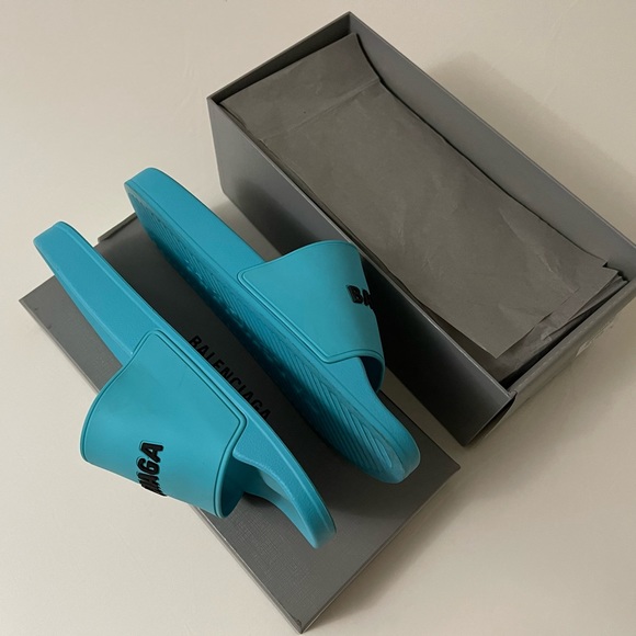 BALENCIAGA MEN POOL SLIDE TURQUOISE 46EU/13US - Picture 2 of 16